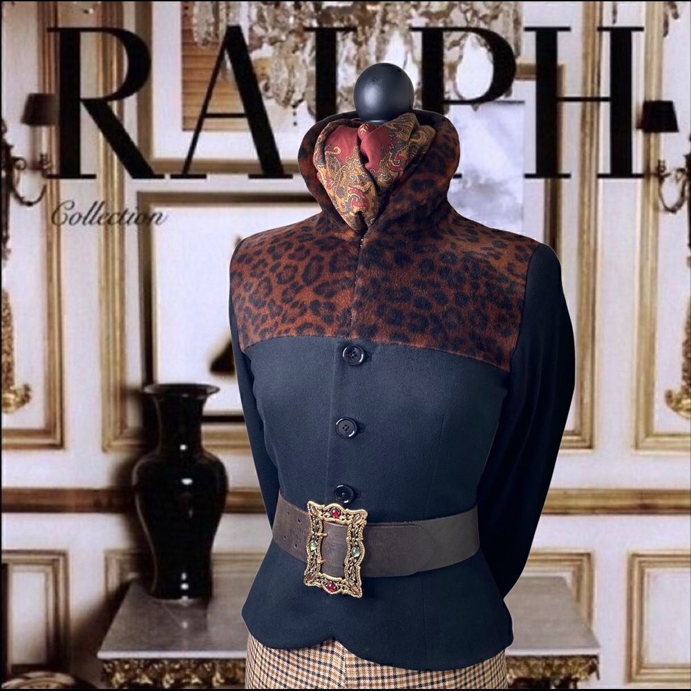 Vtg Ralph Lauren Fall 08 Collection Black Cashmere Leopard Print Cocktail Jacket - Picture 2 of 16